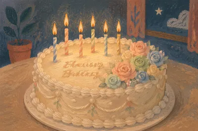 Close-Up Birthday Cake with Lit Candles