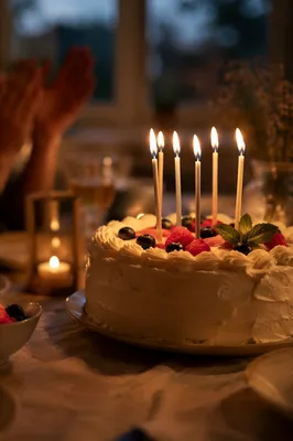 Cozy Birthday Cake with Glowing Candles