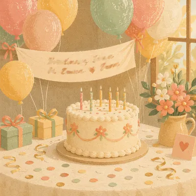 Pastel Birthday Party Table with Balloons