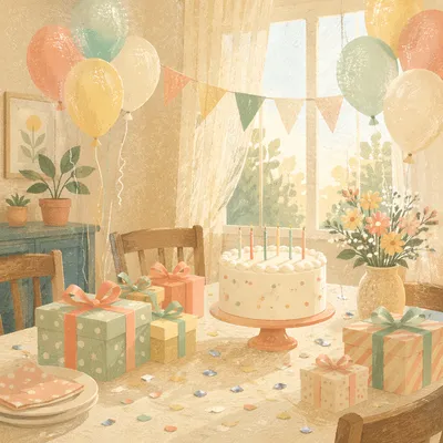 Festive Birthday Balloons and Confetti Banner