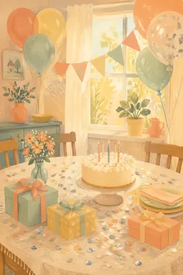 Pastel Birthday Party Table With Balloons