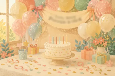 Pastel Birthday Party Table with Balloons