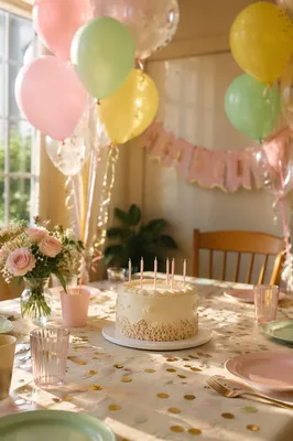 Pastel Birthday Party Table with Balloons