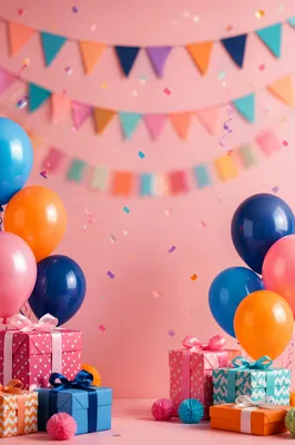 Festive Birthday Balloons and Confetti Backdrop