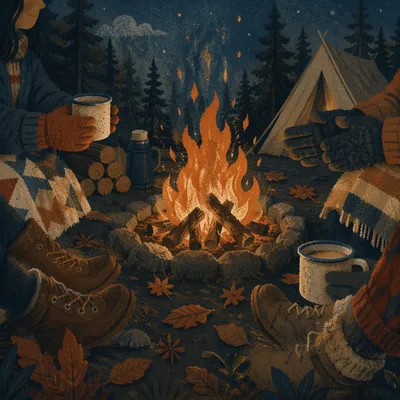 Cozy Autumn Bonfire in Forest Night