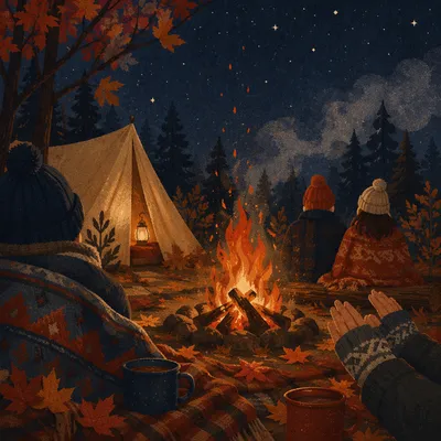 Cozy Autumn Bonfire Night in Forest
