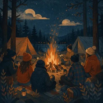 Cozy Autumn Bonfire in Forest Night