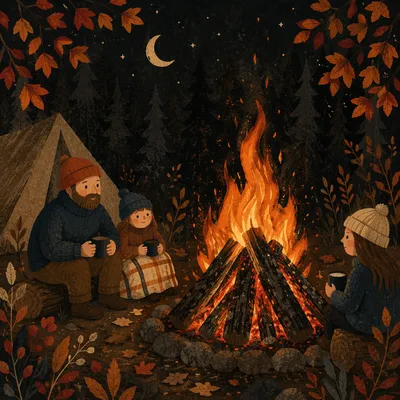 Cozy Autumn Bonfire Flames at Night