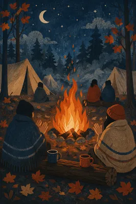 Cozy Autumn Bonfire Night in Forest