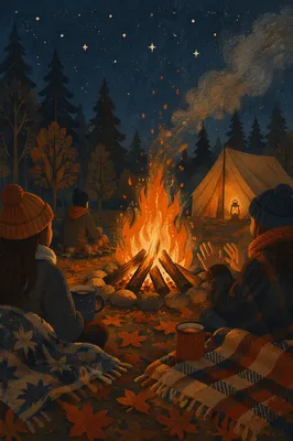Cozy Autumn Bonfire Night in Forest