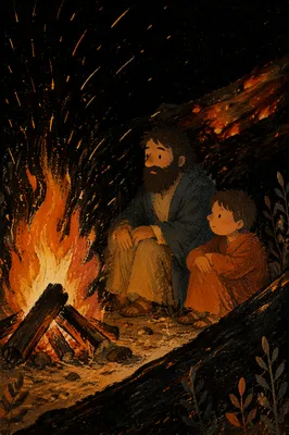 Cozy Autumn Bonfire Flames at Night