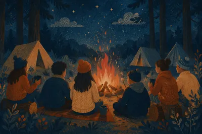 Cozy Autumn Bonfire in Forest Night