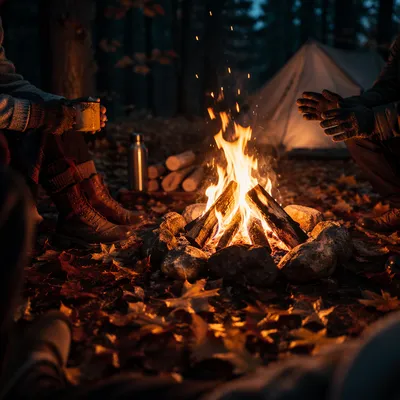 Cozy Autumn Bonfire in Forest Night