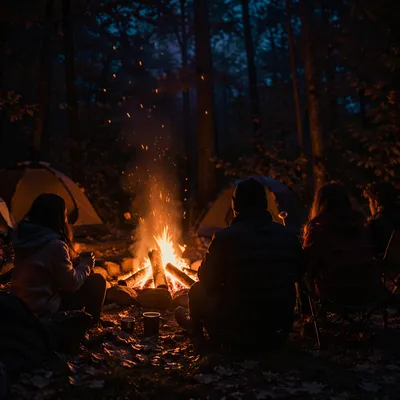 Cozy Autumn Bonfire in Forest Night