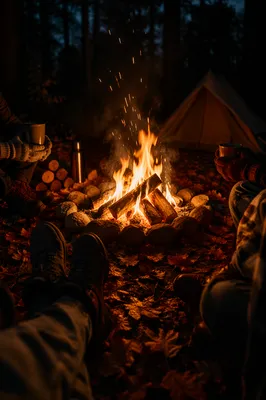 Cozy Autumn Bonfire in Night Forest