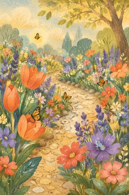Spring Butterfly Garden with Vibrant Flowers