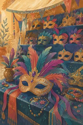 Colorful Carnival Masks with Feathered Details