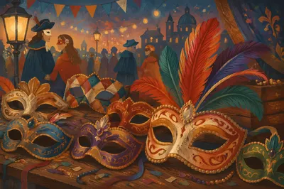 Elegant Carnival Masks with Colorful Feathers