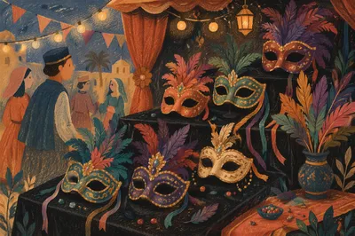 Elegant Carnival Masks with Colorful Feathers