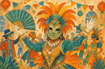 Colorful Carnival Mask and Feather Headdress