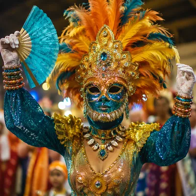 Colorful Carnival Mask and Feather Headdress