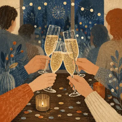 Champagne Toast at New Year Midnight