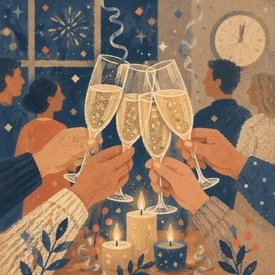 Champagne Toast at Cozy New Year Celebration