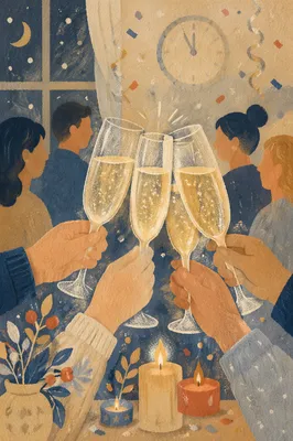 New Year Champagne Toast by Candlelight