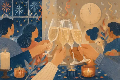 New Year Champagne Toast in Candlelight