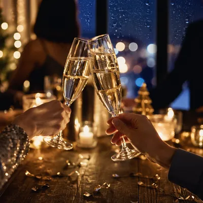 Elegant New Year Champagne Toast at Midnight