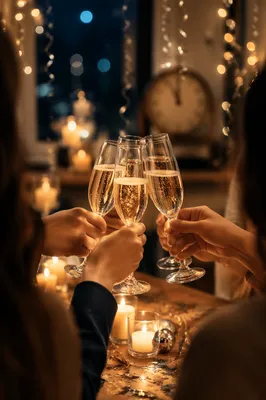 Elegant New Year Champagne Toast Close-Up