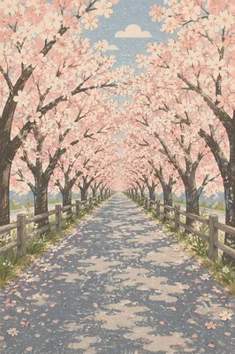 Cherry Blossom Tunnel Spring Walkway Scene