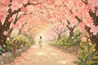 Cherry Blossom Tunnel Spring Morning Walk
