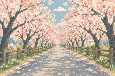Cherry Blossom Tunnel Spring Walkway Scene