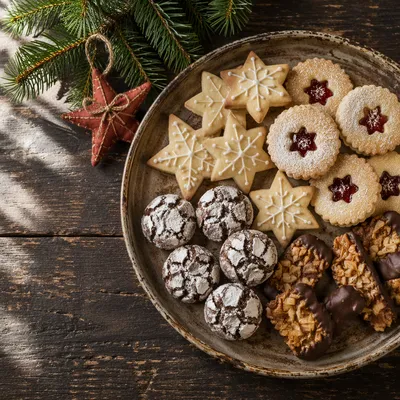Star Christmas Cookies on Rustic Tray