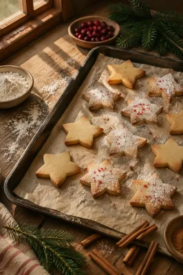 Star Christmas Cookies on Rustic Baking Tray