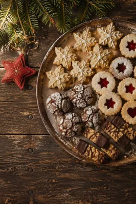 Star Christmas Cookies on Rustic Tray