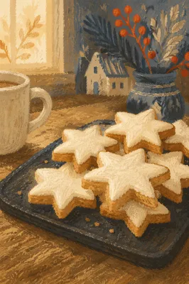 Star Christmas Cookies on Rustic Tray
