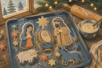 Star Christmas Cookies on Rustic Baking Tray