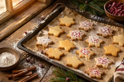 Star Christmas Cookies on Rustic Baking Tray