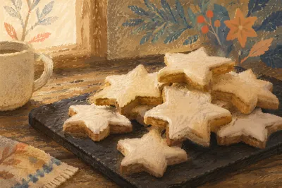 Star-Shaped Christmas Cookies on Rustic Tray