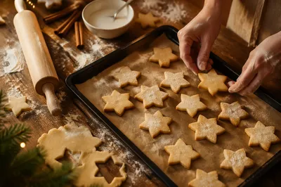 Star Shaped Christmas Cookies on Baking Tray