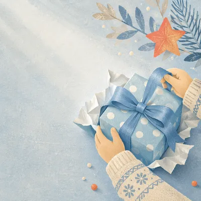 Christmas Morning Gift Unwrapping Close Up