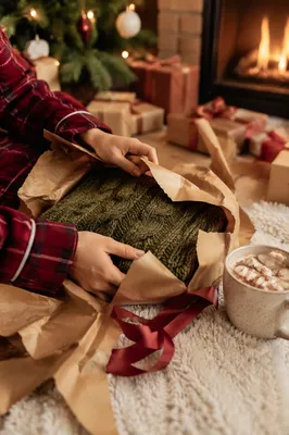 Christmas Morning Gift Unwrapping Close-Up