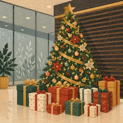 Festive Christmas Presents Beneath Decorated Tree