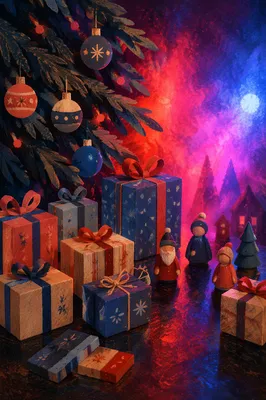Festive Christmas Presents Under Evergreen Tree
