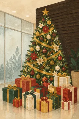 Festive Christmas Presents Under Decorated Tree