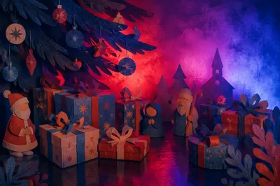 Festive Christmas Gifts Beneath Evergreen Tree