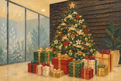 Festive Christmas Presents Beneath Decorated Tree