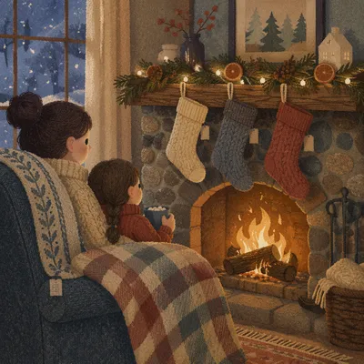 Cozy Christmas Stockings on Rustic Mantel